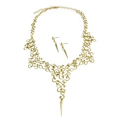 Goldtone Swirl Design with Spike Statement Necklace and Earrings Set Fashion Jewelry