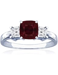 14K White Gold Cushion Cut Ruby Three Stone Ring