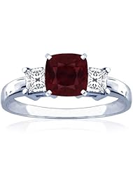 18K White Gold Cushion Cut Ruby Three Stone Ring