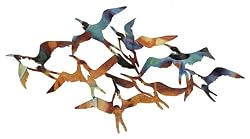 47" Japanese Raku Style Flying Seabird Flock Iron Wall Decor