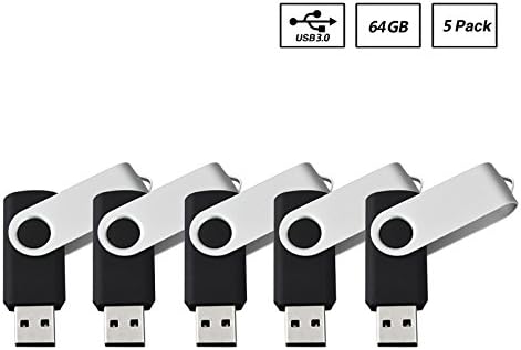 ABAZAR 5pcs 64gb Usb Flash Drive Usb 3.0 Flash Drive Memory Stick Fold Storage Thumb Stick Pen Swivel Design Black