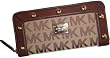 Women's Michael Kors Delancy Continental Signature Logo Jacquard Zip Around Wallet Beige/Ebony/Mocha