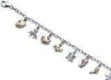 Sterling Silver .925 Sea Life Charm Bracelet 7 1/2 Inch Long with Charms