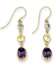 MadiK® 14k Yellow Gold Blue Green & Purple CZ Drop Dangle Earrings