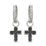 14K White Gold Sapphire and Diamond Cross Earrings