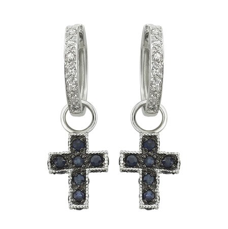 14K White Gold Sapphire and Diamond Cross Earrings