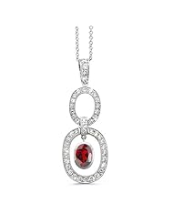 Trio Oval Diamond Pendant In 18K White Gold With A 1.00 ct. Genuine Garnet Center Stone.