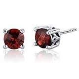 Scroll Design 2.00 Carats Garnet Round Cut Stud Earrings in Sterling Silver Rhodium Finish