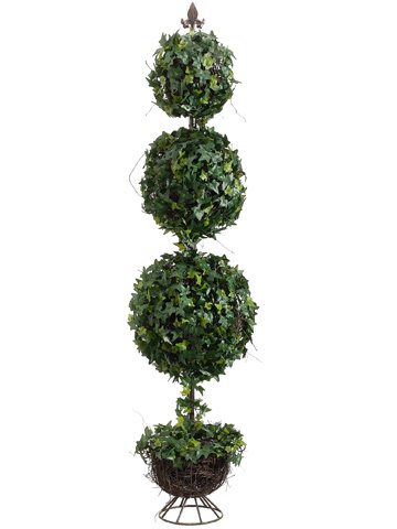 5' Artificial Triple Ball Ivy Topiary with Finial Metal Stand