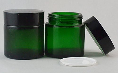 4 Pack of Empty Green Glass 2 oz Amber Jars with Black Aluminum Caps