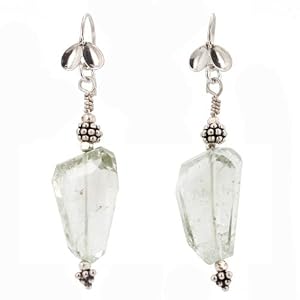 Green Amethyst Gemstone Bead Earrings on a Sterling Silver Petal Earwire, #7453