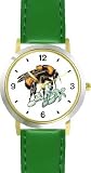 Bee on Flower Insect - Animal - WATCHBUDDY&reg; DELUXE TWO-TONE THEME WATCH - Arabic Numbers - Green Leather Strap-Size-Large ( Men's Size or Jumbo Women's Size )