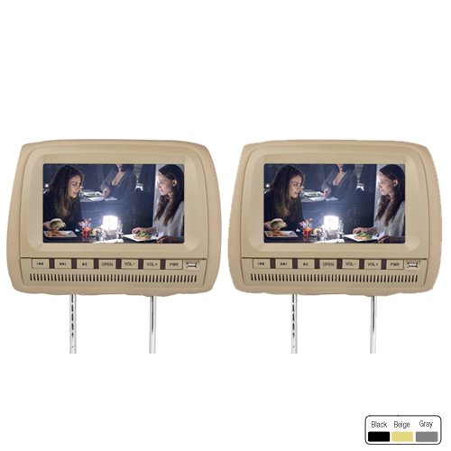 Ouku Brand New Beige Tan Pair 9″ Inch LCD Dual Headrest DVD Player