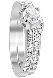 925 Sterling Silver Round Cubic Zirconia 2mm Engagement Ring Wedding Band Set