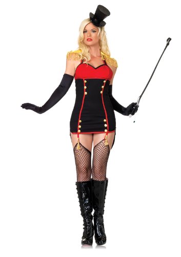 Leg Avenue Women's Ring Master Garter Dress With Tails And Fringe Shoulder Epaulettes, Black/Red, Medium