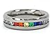 Rainbow Super Full String Clear & Rainbow Ring. Gay & Lesbian Pride Stainless Steel Ring (Great as Gay Gift or Wedding Marriage or Engagement band w/ CZ Stones)