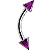 Purple and Black Zebra Striped Cone Eyebrow Ring