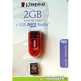Red Microsd Secure Digital Reader with 2GB Microsd Card by Kingston