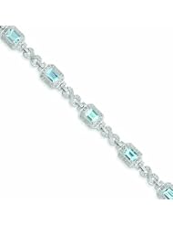 Genuine .925 Sterling Silver Diamond & Light Swiss Blue Topaz Bracelet 10.7 Grams . 100% Satisfaction Guaranteed.