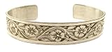 Victorian Style Sterling Silver Forget Me Not Flower Engraved Cuff Bracelet