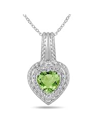 1.50 Carat Heart Shape Peridot and Diamond Pendant in .925 Sterling