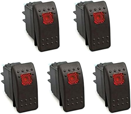 Youan 20 Amp Car Marine 3pin Toggle Switch Dash Rocker Switch (5-pack Red LED)
