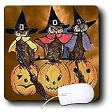 Sandy Mertens Vintage Halloween Designs - Vintage Owls on Jack o Lanterns - Mouse Pads