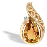 14K Yellow Gold Genuine Pear Citrine and Diamond Pendant