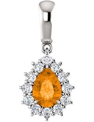 18K White Gold 7.00x5.00mm Pear Cut Spessartite Garnet and Diamond Pendant -- LIFETIME WARRANTY