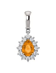 Platinum 7.00x5.00mm Pear Cut Spessartite Garnet and Diamond Pendant -- LIFETIME WARRANTY