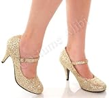 Pleaser Brand Style Glinda-50G Fancy Gold Glitter Mary Janes Jane Pumps 3 High Heel Shoes