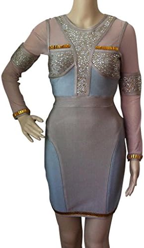 DPNE Women's Embellished Body-Conscious Slim Dress With Long Sleeve LGrey