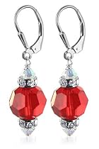 10 MM Multifaceted Round Red Swarovski Crystal Long Dangle Earrings