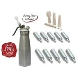 Siphon à Chantilly Professionnel, mousses et crèmes - Chaud et Froid - Corps et Tête en Aluminium - 500 ML + 10 Cartouches Incluses