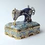 Blue Sewing Machine Figurine Needle Box Swarovski Crystals 24K Gold Trinket Pill Box Certificate of Authenticity