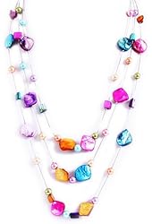 Triple Strands Multi Color Blister Shell and Beaded Long Necklace, 48 inches