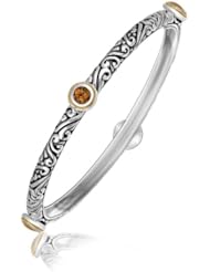 18K Yellow Gold and Sterling Silver Bangle with Milgrained Citrine Stations