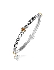 18K Yellow Gold and Sterling Silver Bangle with Milgrained Citrine Stations