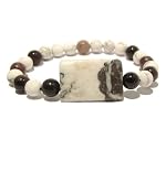 Fossil Bracelet 02 Stretch White Black Howlite Pink Tourmaline Natural Stone Bead Crystal 7