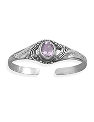 Oval Faceted Amethyst Leaf Design Cuff