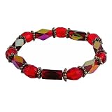 Bracelet - B113 - Faceted Glass and Fire Polished Glass Beads - Stretch ~ Siam Red