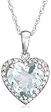 10k White Gold, March Birthstone, Aquamarine and Diamond Heart Pendant