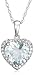 10k White Gold, March Birthstone, Aquamarine and Diamond Heart Pendant