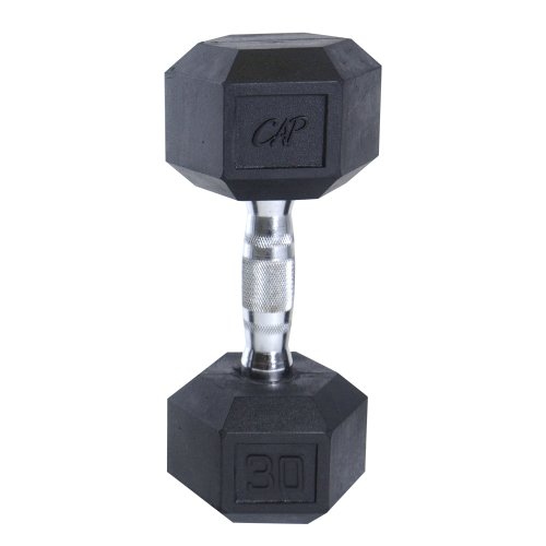 Cap Barbell Rubber Coated Hex Dumbbell with Contoured Chrome Handle (30-Pound)