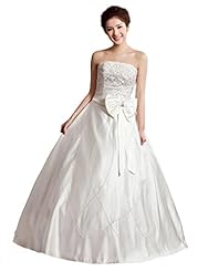 Plus Size Strapless Floor Length  Beaded Backless  Crystal Satin/Tulle Sleeveless  Ball Gown Wedding Dress  With a Bow(s) and a Sash 