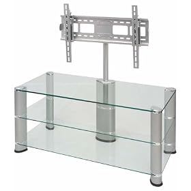 Techlink Avatar PTV3 - Designer Glass Stand For LCD &  Plasma  Up To 50" or 100KG - Silver Legs With Clear Glass