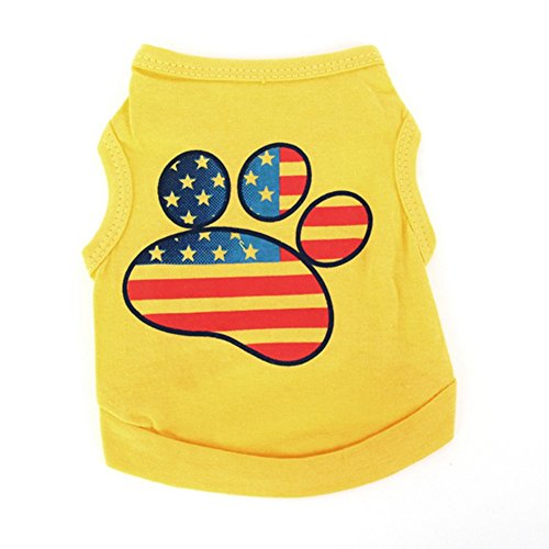 PanDaDa Pet Small Dog Footprint Pattern Vest Tops T-Shirt Yellow XX-Small