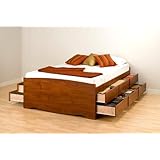 Prepac Monterey Cherry Tall Queen Platform Storage Bed with 12 Drawers