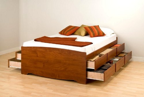 Cherry Finish Queen Size Platform Bed w/12 Storage Drawer