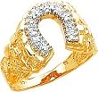 14K Gold Nugget Horseshoe Diamond Mens Ring Sz 10